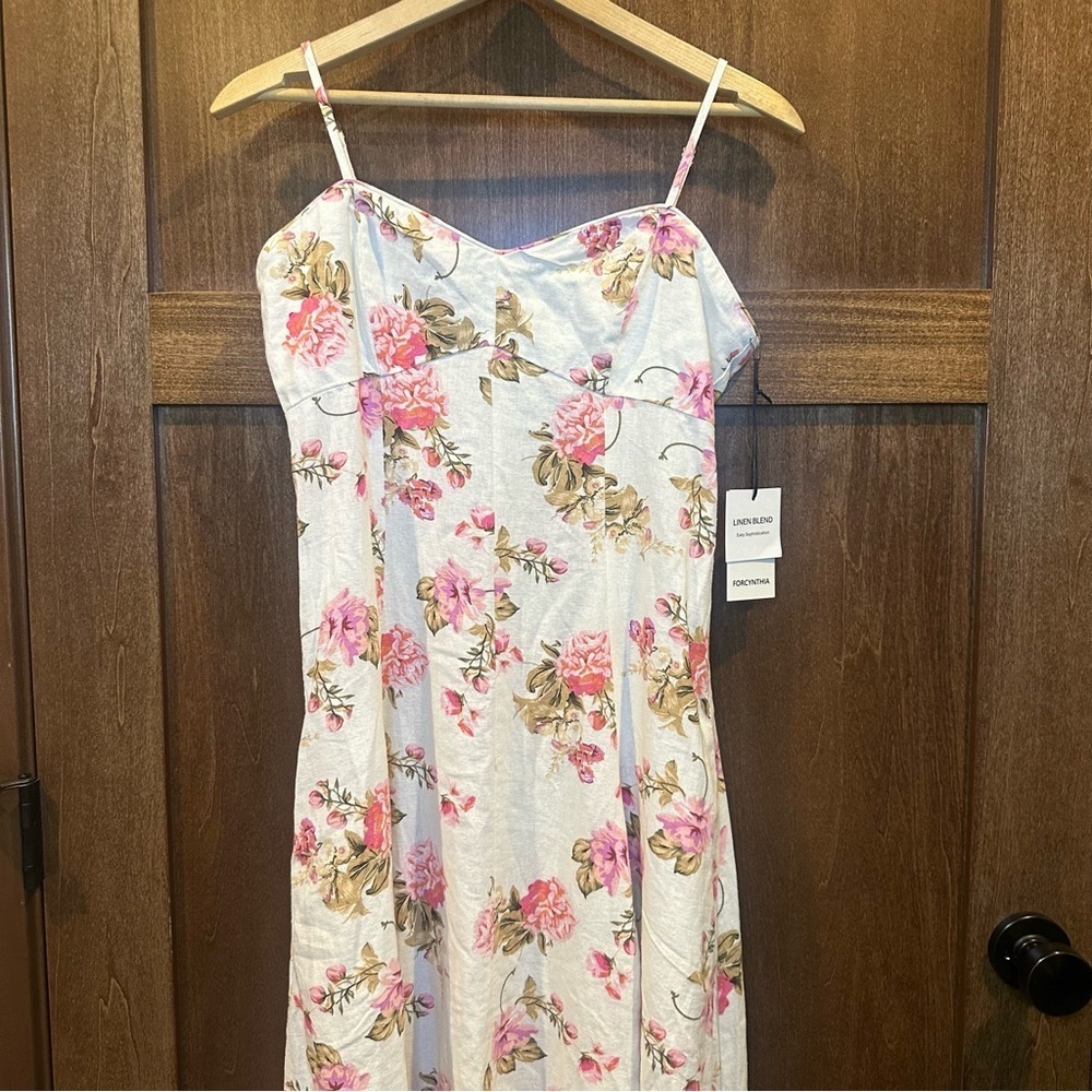ForCynthia Floral Linen Blend Dress - Pink and white